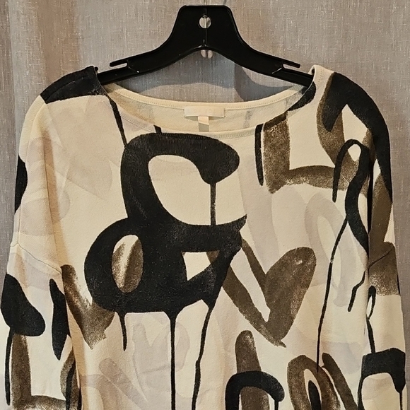 Lisa Todd Abstract "Love" Cream and Black Long Sleeve Cotton/Cashmere Sweater - Picture 2 of 16